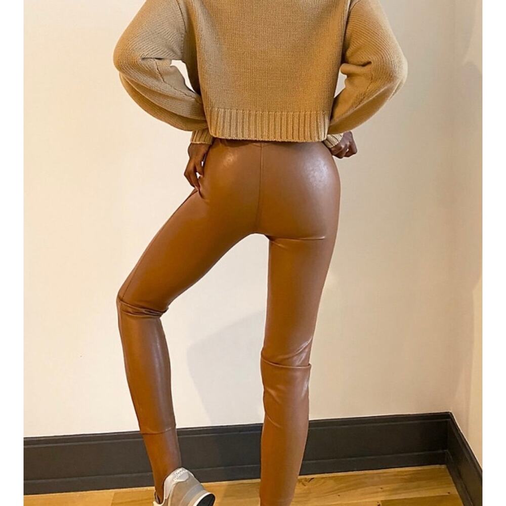 Aritizia Wilfred Free Jupiter Vegan Leather Pants 10 Cognac High Rise NWOT - Picture 2 of 13
